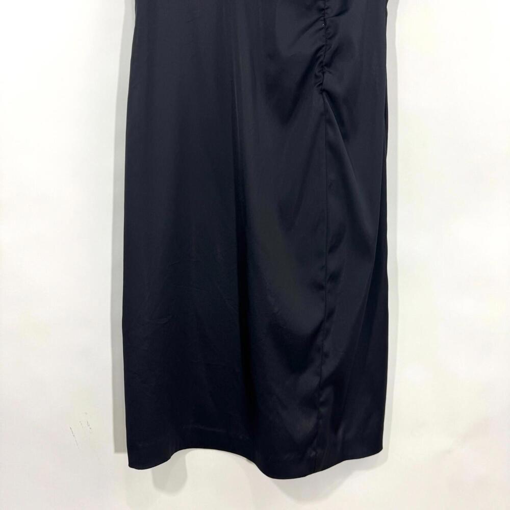 Donna Ricco New York Women’s Size 8 Black Satin V Neck Ruched Front Sheath Dress - Picture 3 of 10